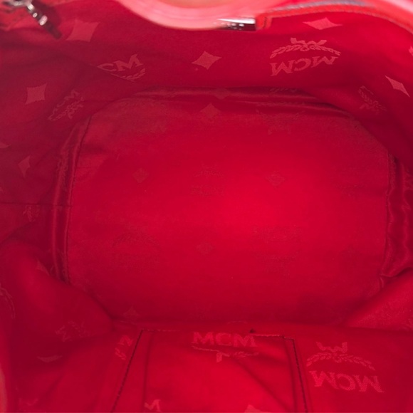 MCM Red Bucket Drawstring Bag with Adjustable Strap EUC - Picture 7 of 14